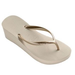 Havianas Beige Flip-Flops With Wedge Heels And Gold Effect Straps